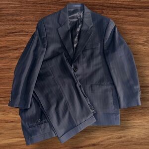 VTG Lauren Ralph Lauren Blue Striped Wool Cashmere Made in Canada 2-Pc Suit 40S